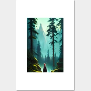 Greenish Anime Girl Nature Forest River Landscape Posters and Art